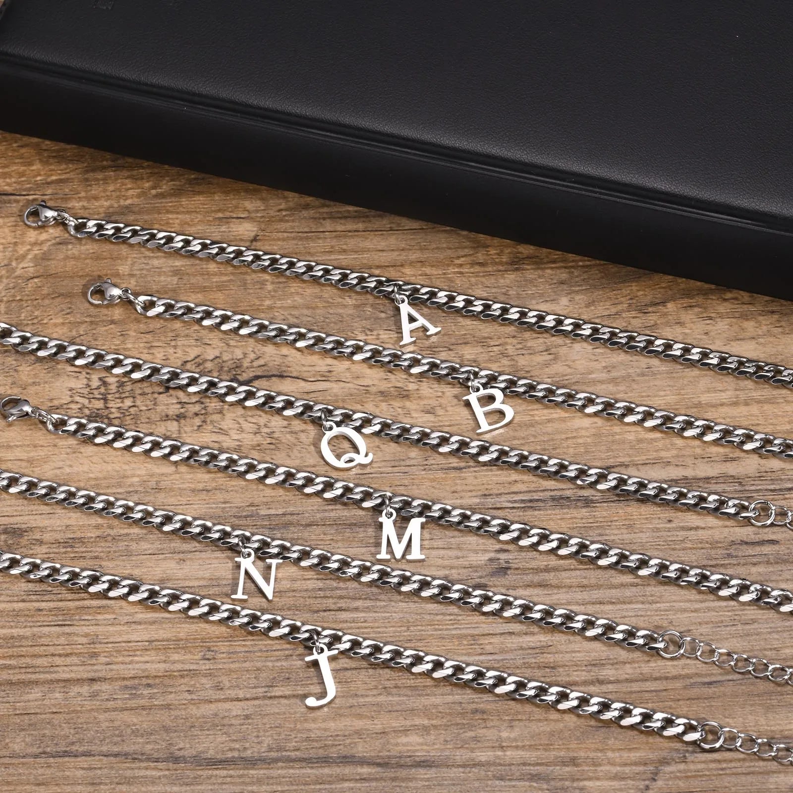 Initials Cuban Link Bracelet Stainless Steel Adjustable - Tophatter Daily Deals